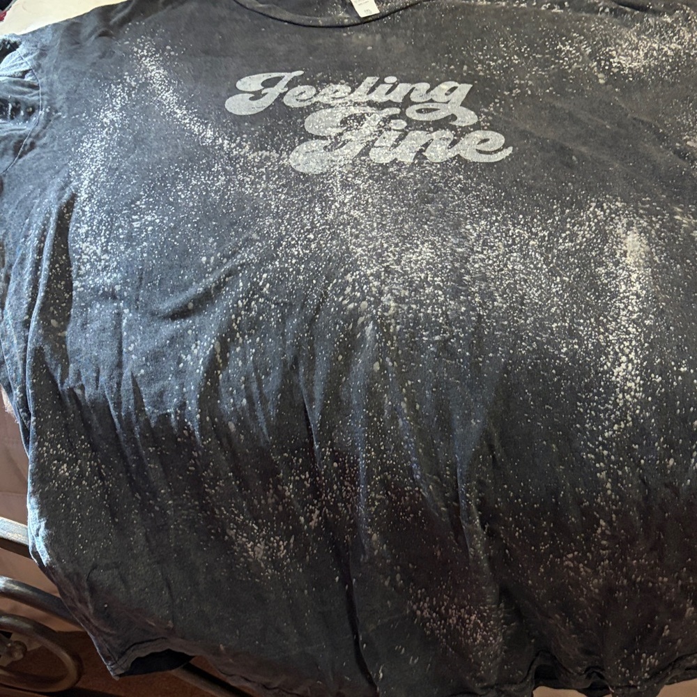 Feeling Fine Black Bleach-Splatter Graphic Tee
